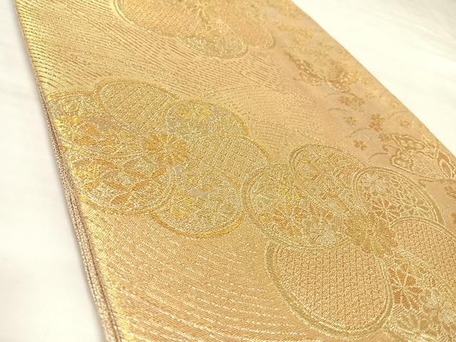 平和屋着物◎佐賀錦 六通柄袋帯 花蝶文 ねじ梅 金糸 正絹 逸品 AABL5773yx