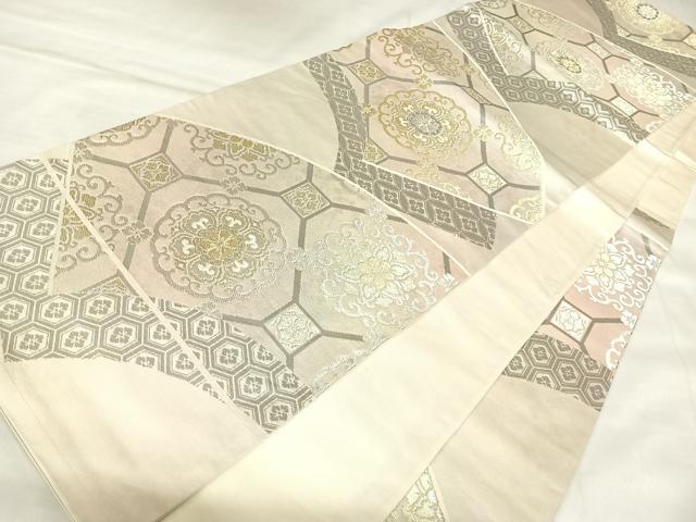 平和屋着物◎六通柄袋帯 吉祥花文 金銀糸 正絹 逸品 AABL5776yx