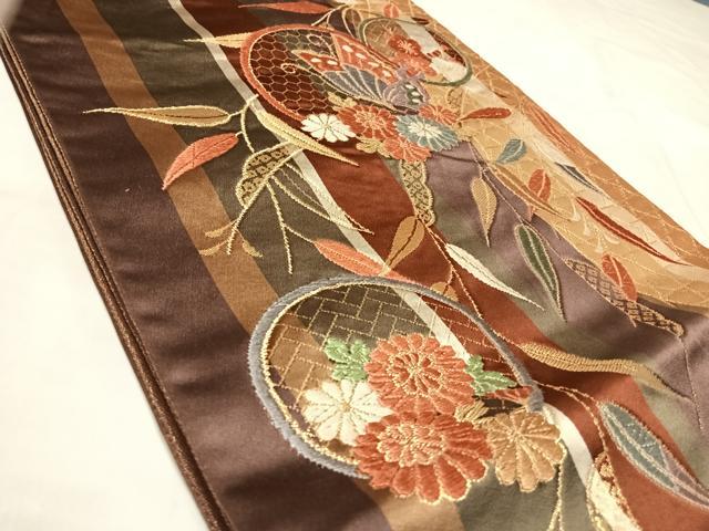 平和屋着物◎六通柄袋帯 唐織 花蝶丸文 金糸 正絹 逸品 AABL5790yx