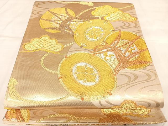 平和屋着物◎六通柄袋帯 鼓松文 金銀糸 正絹 逸品 AABL5791yx
