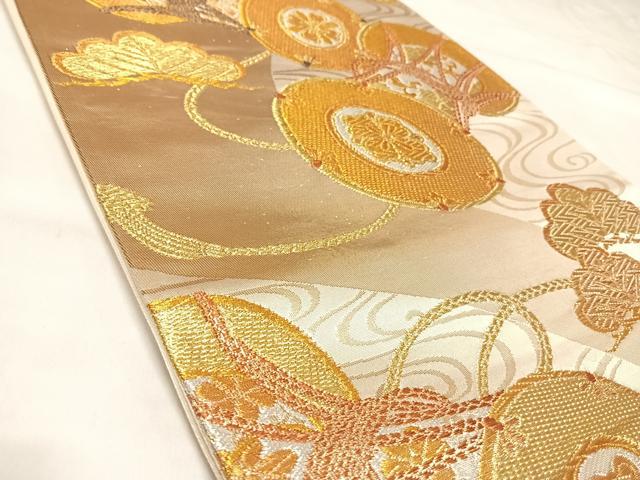 平和屋着物◎六通柄袋帯 鼓松文 金銀糸 正絹 逸品 AABL5791yx