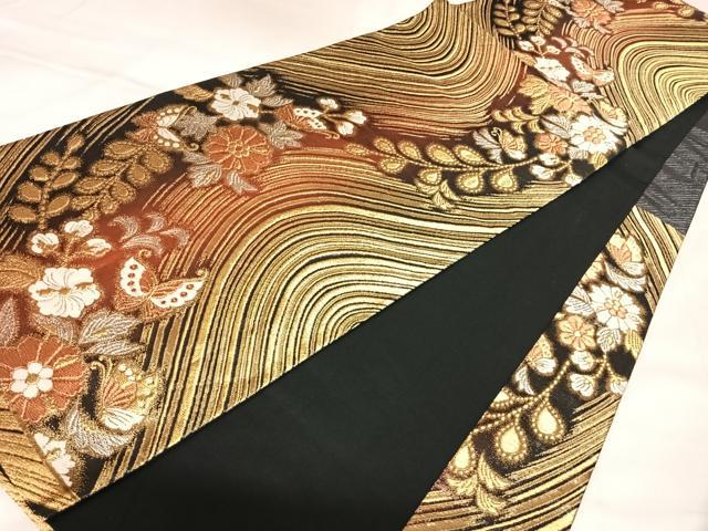 平和屋着物◎六通柄袋帯 唐織 流水花蝶文 金銀糸 正絹 逸品 AABL5794yx