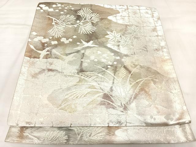 平和屋着物◎西陣 六通柄袋帯 流水花鳥文 金銀糸 正絹 逸品 AABL5809yx