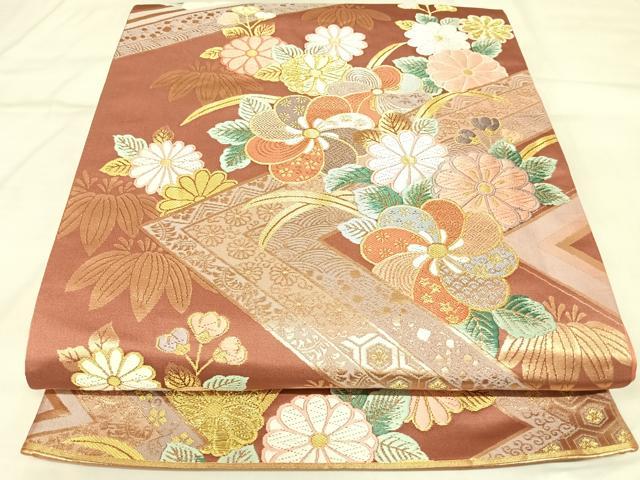 平和屋着物◎六通柄袋帯 唐織 舞花文 金糸 正絹 逸品 AABL5811yx