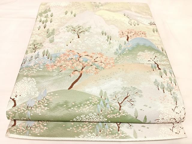 平和屋着物◎六通柄袋帯 唐織 静な里 銀糸 正絹 逸品 AABL5815yx