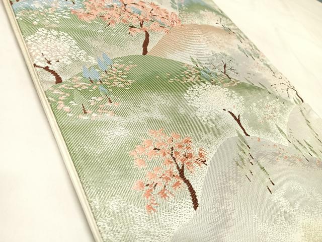 平和屋着物◎六通柄袋帯 唐織 静な里 銀糸 正絹 逸品 AABL5815yx