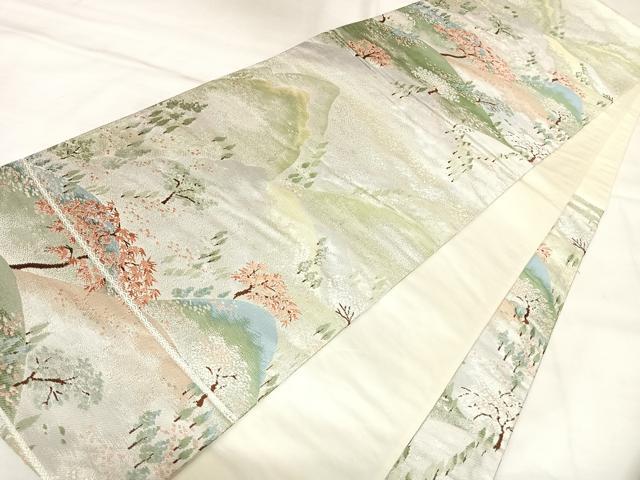 平和屋着物◎六通柄袋帯 唐織 静な里 銀糸 正絹 逸品 AABL5815yx