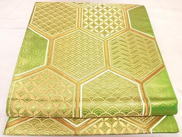 平和屋着物◎六通柄袋帯 唐織 亀甲文様 金糸 正絹 逸品 AABL5817yx