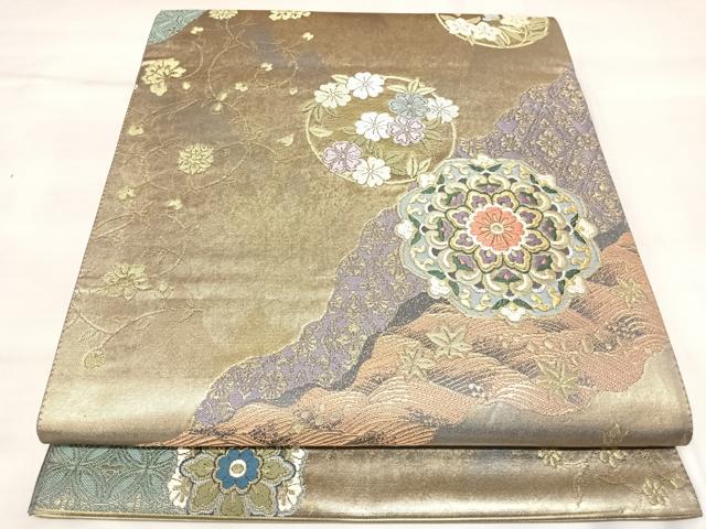 平和屋着物◎六通柄袋帯 唐織 道長花丸文 金銀糸 正絹 逸品 AABL5821yx