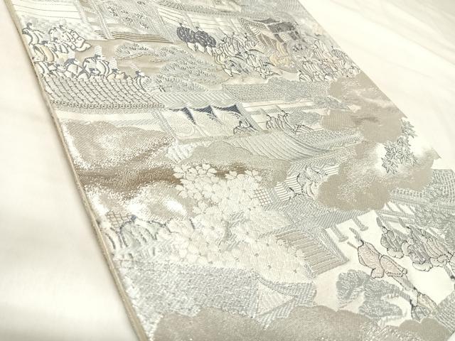 平和屋着物◎六通柄袋帯 唐織 御所雅優文 プラチナ箔 九百錦 正絹 逸品 AABL5826yx