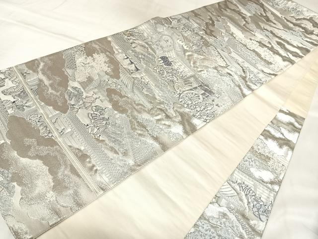 平和屋着物◎六通柄袋帯 唐織 御所雅優文 プラチナ箔 九百錦 正絹 逸品 AABL5826yx