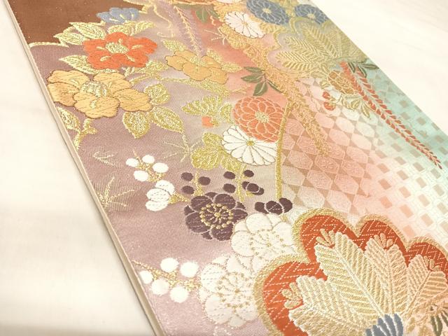 平和屋着物◎六通柄袋帯 唐織 枝花松 藤の花 金銀糸 正絹 逸品 AABL5828yx