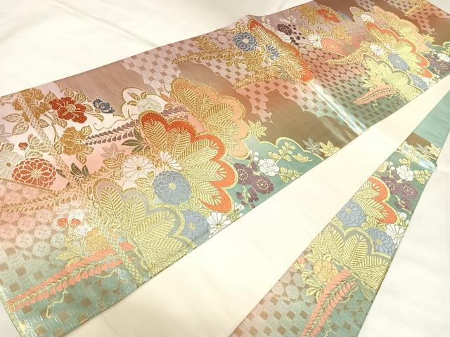 平和屋着物◎六通柄袋帯 唐織 枝花松 藤の花 金銀糸 正絹 逸品 AABL5828yx