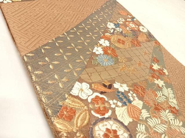 平和屋着物◎六通柄袋帯 唐織 花鳥宝尽くし 金糸 正絹 逸品 AABL5837yx