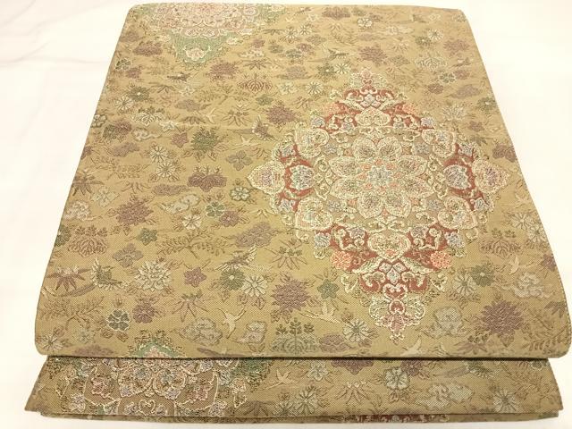 平和屋着物◎六通柄袋帯 正倉院花鳥菱文 金銀糸 正絹 逸品 AABL5838yx