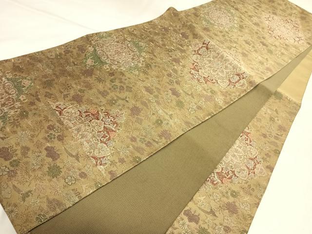 平和屋着物◎六通柄袋帯 正倉院花鳥菱文 金銀糸 正絹 逸品 AABL5838yx