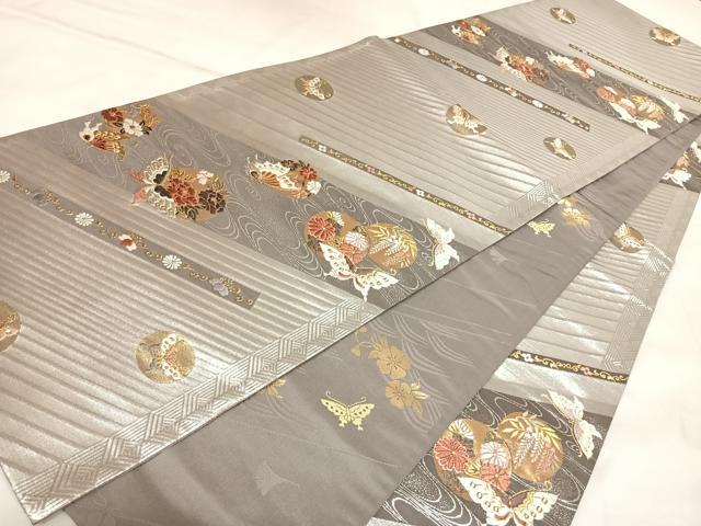平和屋着物◎両面 全通柄袋帯 唐織 花蝶丸文 金銀糸 正絹 逸品 AABL5839yx