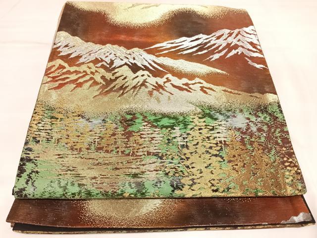 平和屋着物◎六通柄袋帯 遠山風景文 金銀糸 正絹 逸品 AABL5842yx
