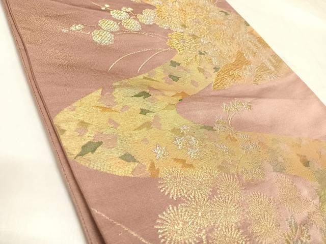 平和屋着物◎六通柄袋帯 流水草花文 金銀糸 正絹 逸品 AABL5844yx