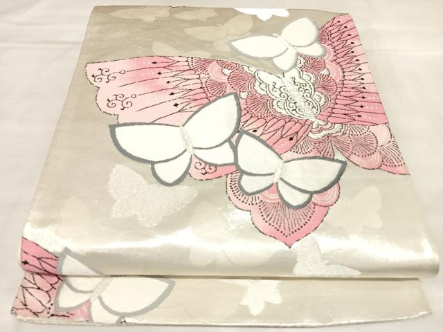 平和屋着物◎六通柄袋帯 唐織 舞蝶文 銀糸 正絹 逸品 AABL5848yx