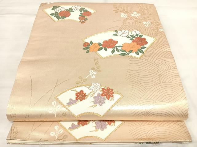 平和屋着物◎西陣 六通柄袋帯 唐織 地紙草花文 金糸 正絹 逸品 AABL5849yx