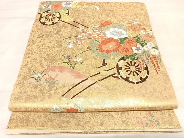 平和屋着物◎西陣 六通柄袋帯 唐織 花車文 金糸 引箔 正絹 逸品 AABL5852yx