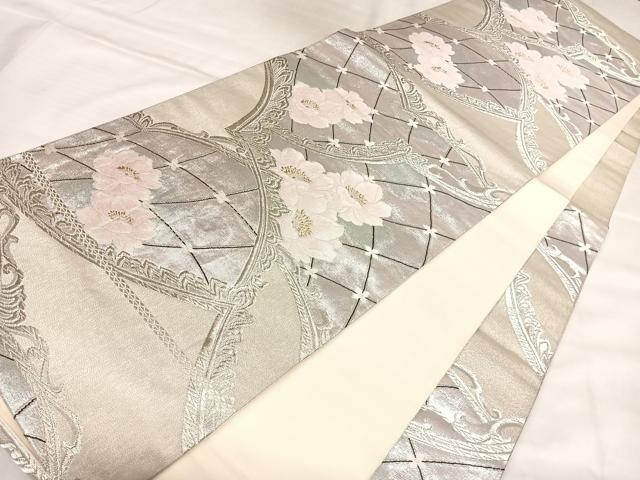 平和屋着物◎六通柄袋帯 地紙花文 銀彩錦 金銀糸 やまと誂製 正絹 逸品 AABL5854yx