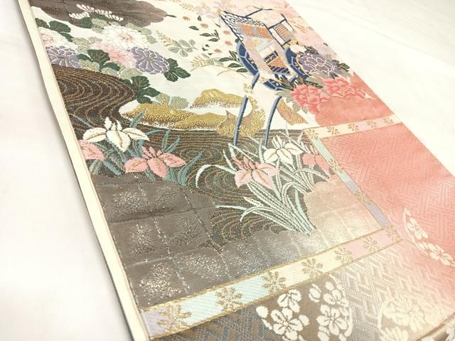 平和屋着物◎六通柄袋帯 唐織 御所車花文 金糸 正絹 逸品 AABL5862yx