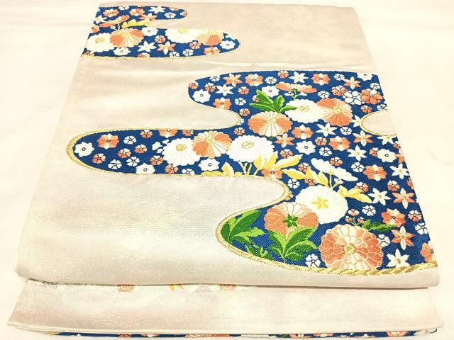 平和屋着物◎太鼓柄袋帯 唐織 エ霞花文 引箔 正絹 逸品 AABL5863yx