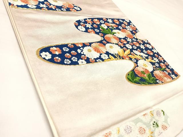 平和屋着物◎太鼓柄袋帯 唐織 エ霞花文 引箔 正絹 逸品 AABL5863yx