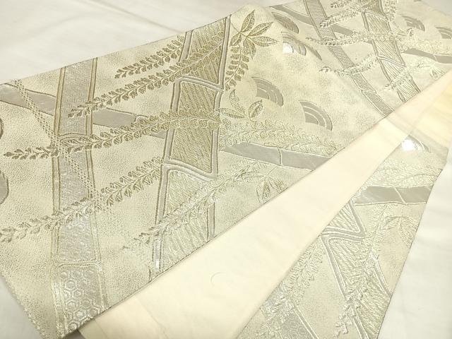 平和屋着物◎六通柄袋帯 藤の花竹文 金銀糸 正絹 逸品 AABL5864yx