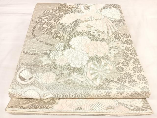平和屋着物◎六通柄 本袋帯 唐織 鳳凰花車絵巻物 純プラチナ箔 正絹 逸品 AABL5875yx