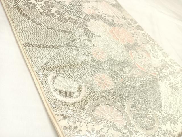 平和屋着物◎六通柄 本袋帯 唐織 鳳凰花車絵巻物 純プラチナ箔 正絹 逸品 AABL5875yx