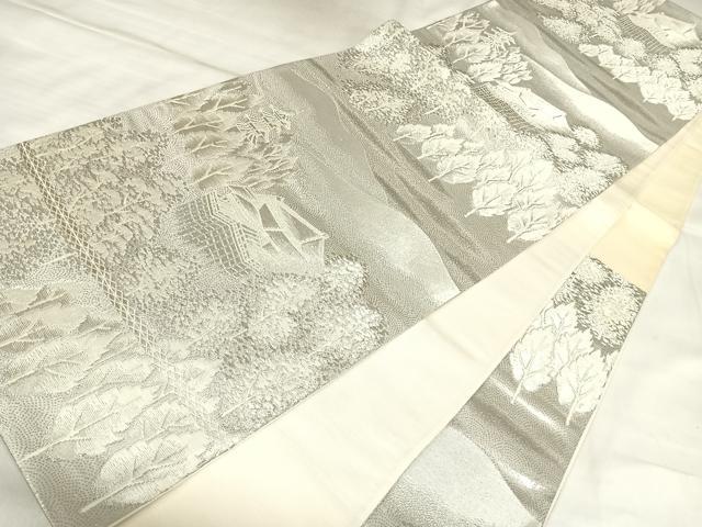平和屋着物◎六通柄袋帯 遠山風景文 プラチナ箔 正絹 逸品 AABL5876yx