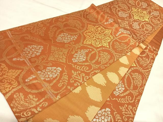 平和屋着物◎両面 六通柄袋帯 葡萄唐草 金銀糸 正絹 逸品 AABL5883yx