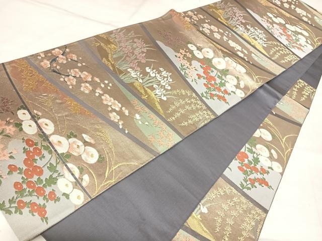 平和屋着物◎六通柄袋帯 唐織 草花文 梅 金糸 正絹 逸品 AABL5884yx