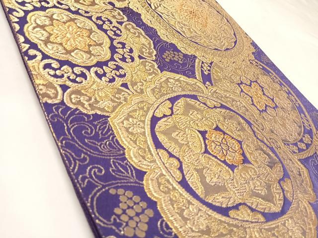平和屋着物◎六通柄袋帯 正倉院花文 金糸 正絹 逸品 AABL5887yx