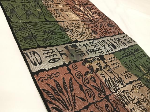 平和屋着物◎六通柄袋帯 古代人物風景文 金糸 正絹 逸品 AABL5895yx