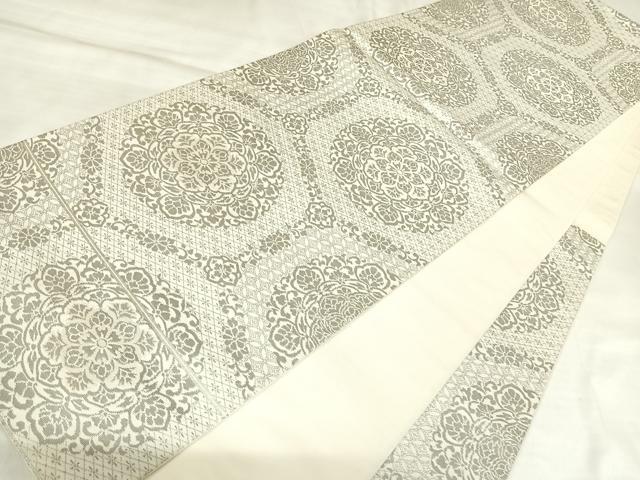 平和屋着物◎六通柄 本袋帯 尾甲花文 プラチナ箔 正絹 逸品 AABL5897yx