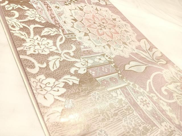 平和屋着物◎六通柄袋帯 唐織 正倉院花文 銀糸 正絹 逸品 AABL5903yx