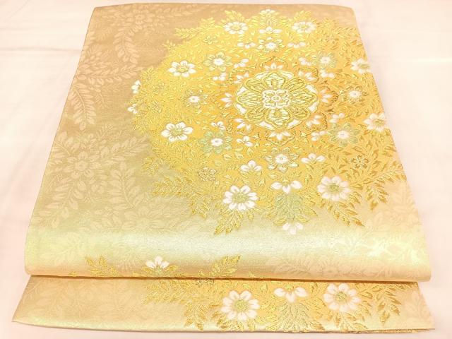 平和屋着物◎六通柄袋帯 唐織 正倉院花文 金糸 正絹 逸品 AABL5908yx