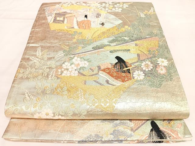 平和屋着物◎六通柄袋帯 唐織 優雅扇面文 金銀糸 正絹 逸品 AABL5912yx
