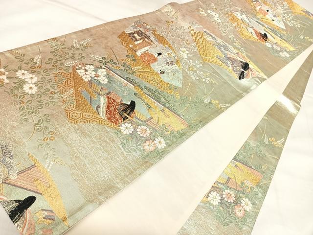 平和屋着物◎六通柄袋帯 唐織 優雅扇面文 金銀糸 正絹 逸品 AABL5912yx