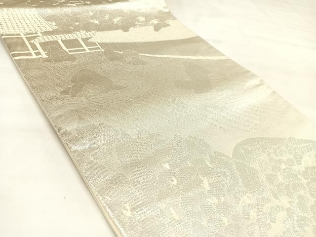 平和屋着物◎六通柄袋帯 唐織 遠山風景文 銀糸 正絹 逸品 AABL5914yx