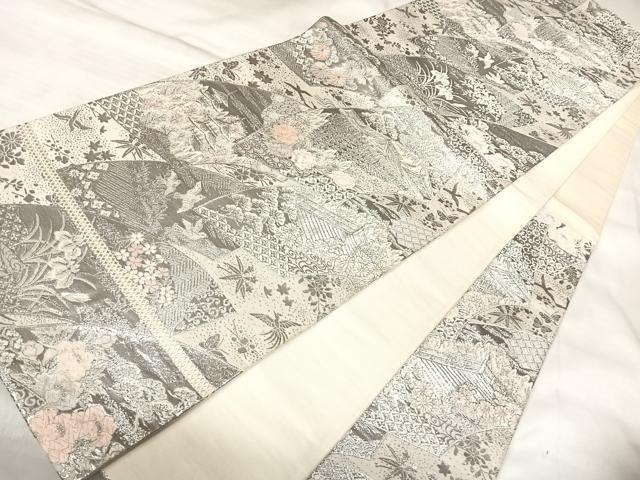 平和屋着物◎六通柄袋帯 唐織 洛東地紙文 九百プラチナ二重箔 正絹 逸品 AABL5916yx