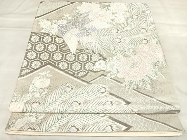平和屋着物◎六通柄袋帯 唐織 勝宝花鳥文 プラチナ箔 正絹 逸品 AABL5927yx
