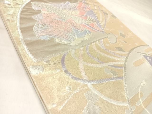 平和屋着物◎六通柄袋帯 唐織 扇面几帳文 銀糸 正絹 逸品 AABL5932yx