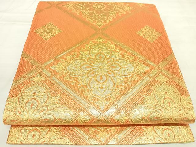 平和屋着物◎佐賀錦 両面 全通柄袋帯 唐織 花菱文 金糸 正絹 逸品 AABL5933yx