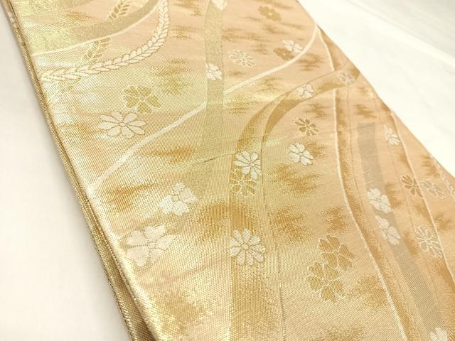 平和屋着物◎佐賀錦 両面 六通柄袋帯 御所車花蝶丸文 金銀糸 正絹 逸品 AABL5939yx