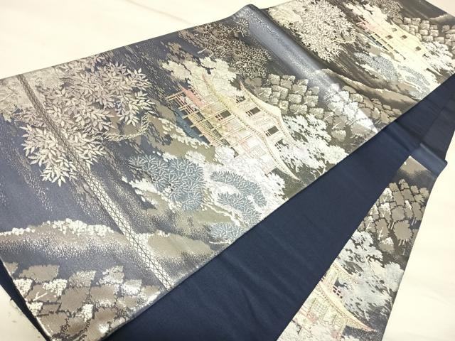 平和屋着物◎西陣 六通柄袋帯 京乃里金閣 プラチナ箔二重織 正絹 逸品 AABL5945yx
